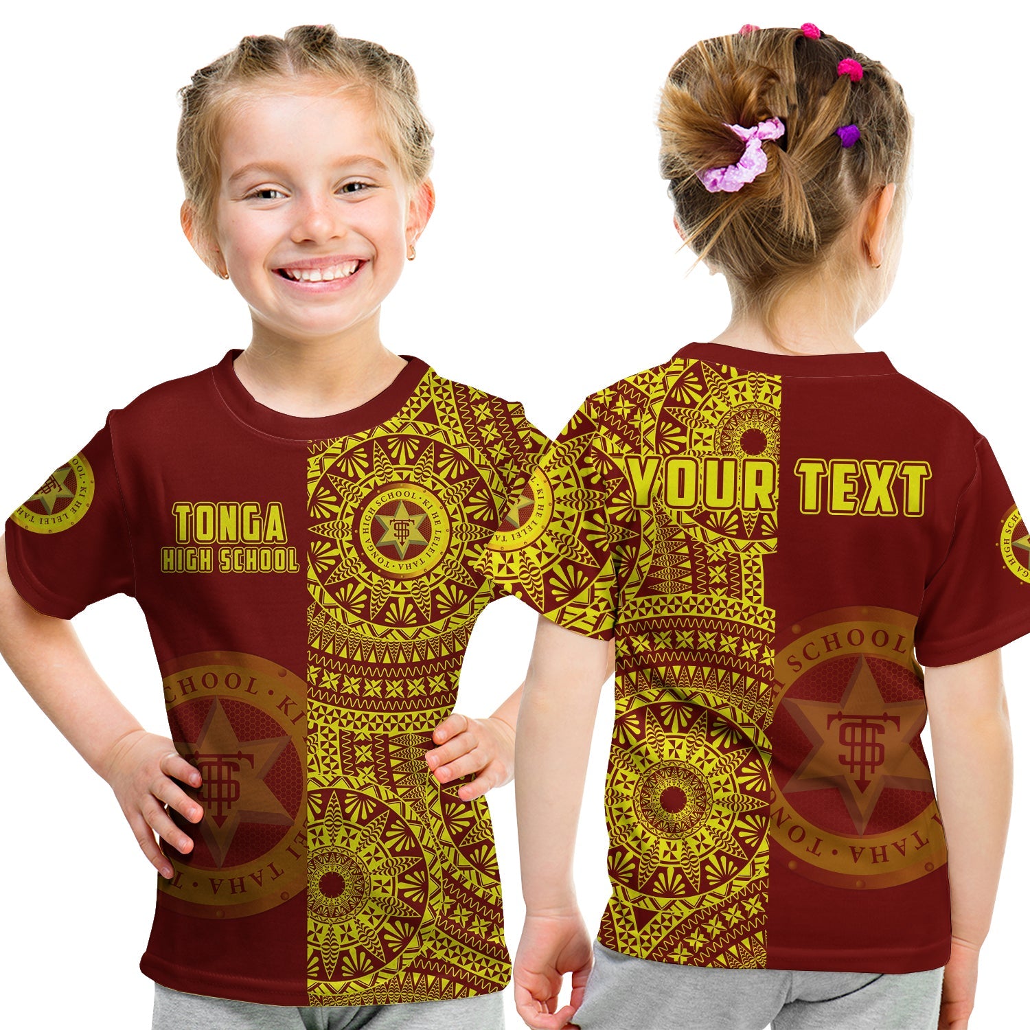 (Custom Personalised) Tonga High School T Shirt KID Tongan Ngatu Pattern LT14 - Polynesian Pride