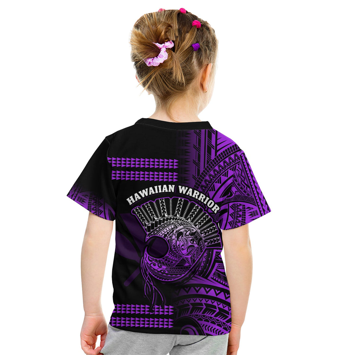 Hawaii T Shirt KID Kakau Warrior Helmet Gradient Purple Polynesian LT14 - Polynesian Pride