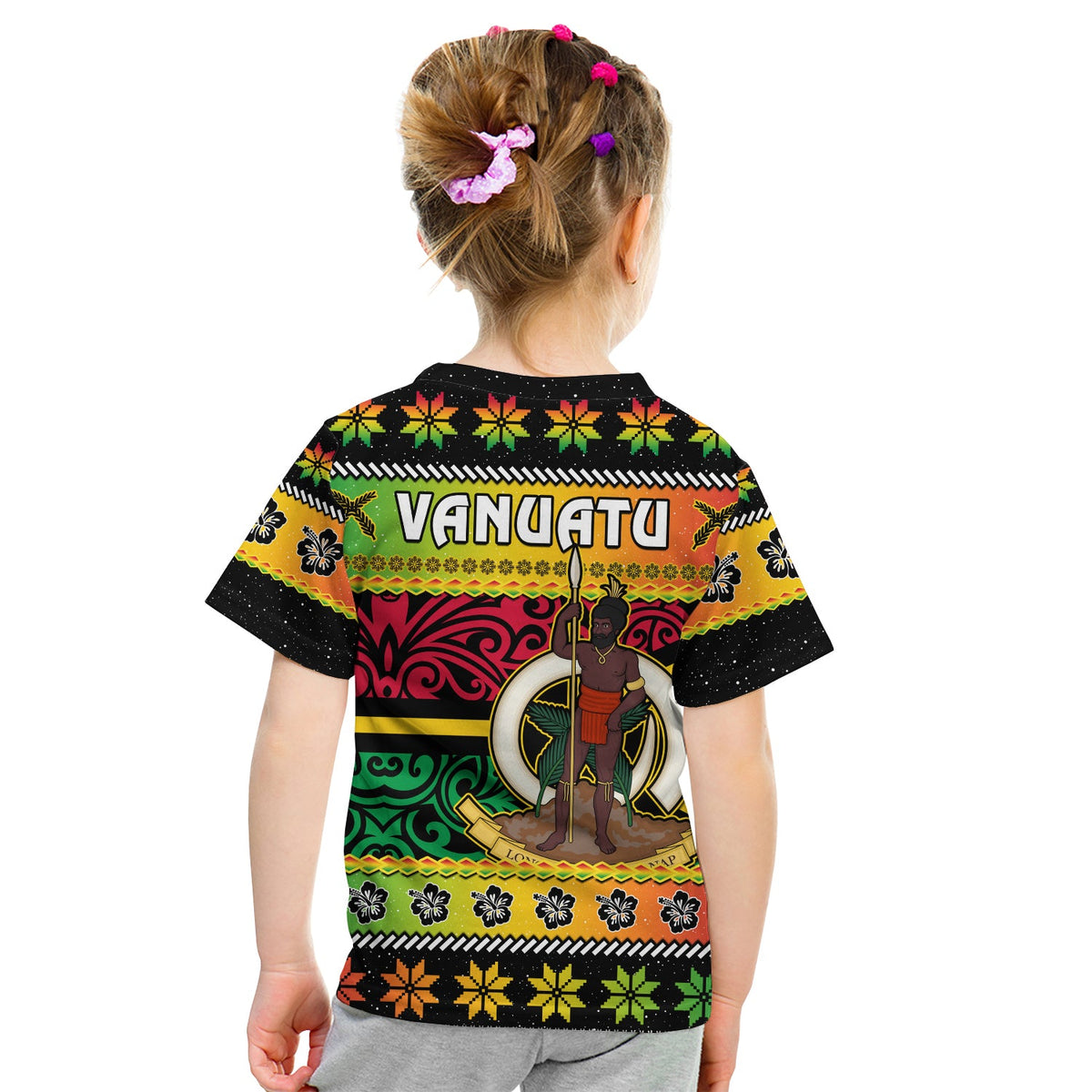 Vanuatu Christmas T Shirt KID Pig Tusk Polynesian Joyeux Noel Flag Art LT14 - Polynesian Pride