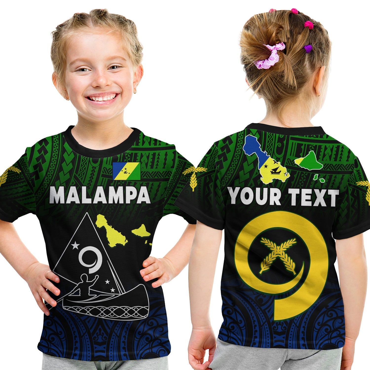 (Custom Personalised) Malampa Province T Shirt KID Native Canoe Mix Vanuatu Pig Tusk Black Version LT14 - Polynesian Pride