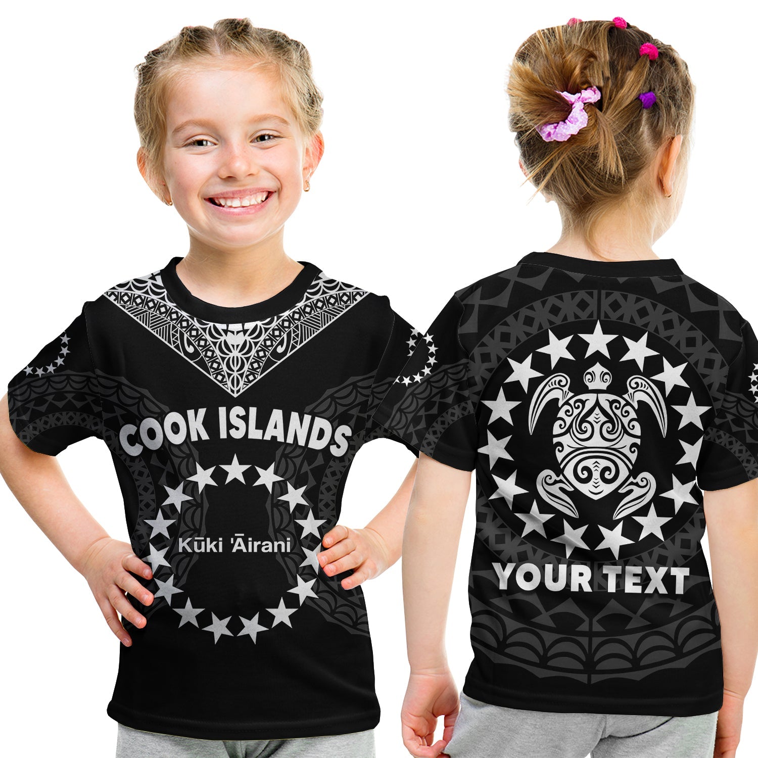 (Custom Personalised) Islands T Shirt KID Circle Pattern Mix Sea Turtle Black Version LT14 - Polynesian Pride