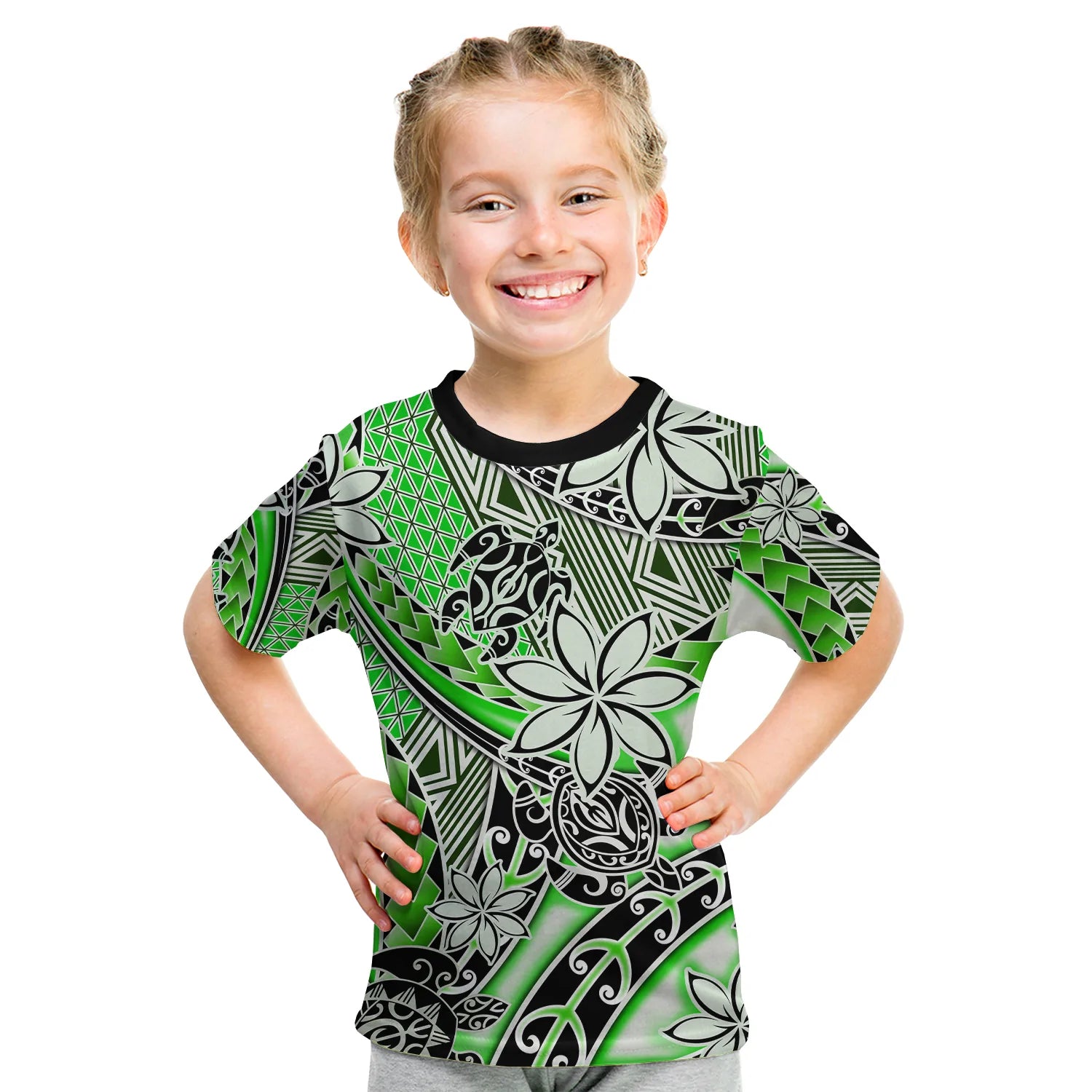 (Custom Personalised) Hawaii T Shirt KID Tribal Plumeria With Polynesian Turtle Ver.01 LT14 Youth XL Size14 - Polynesian Pride