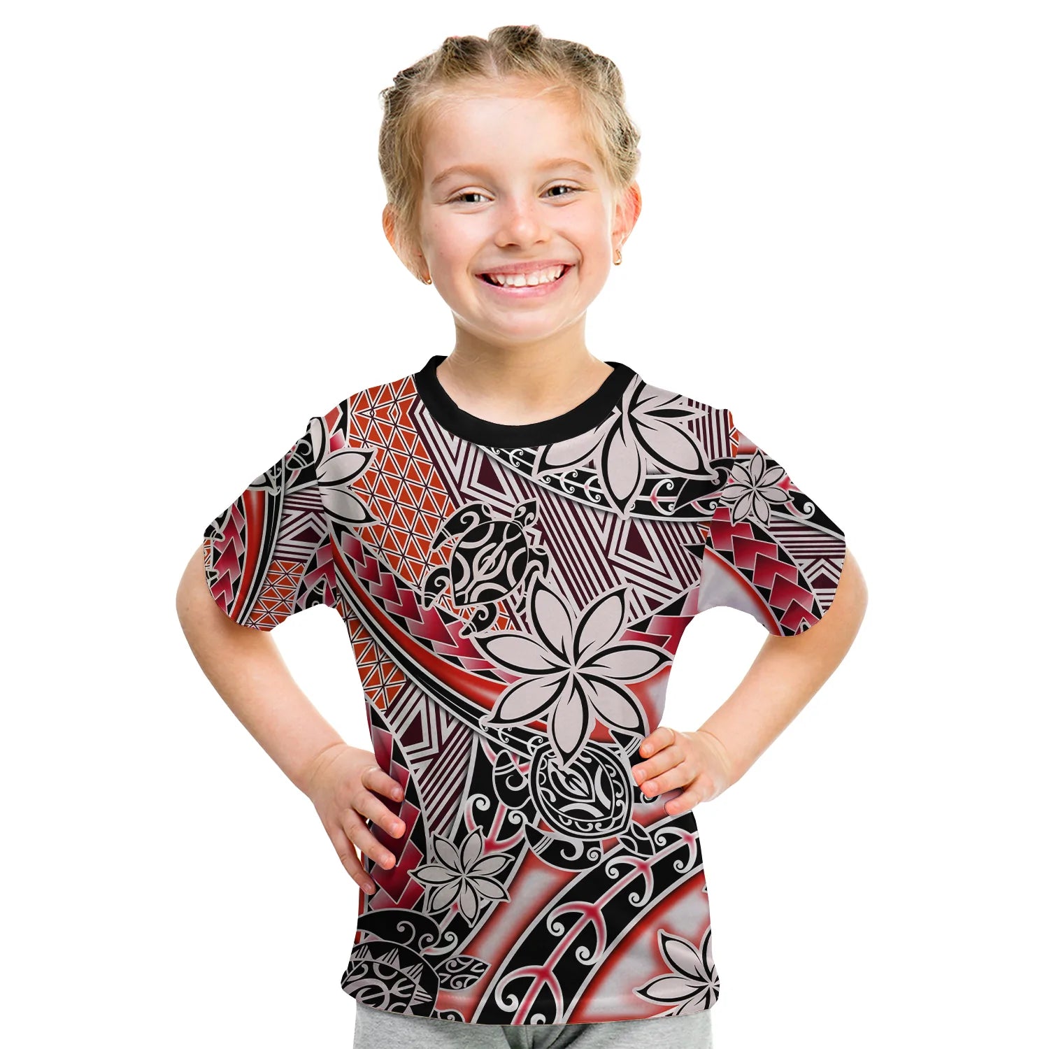 (Custom Personalised) Hawaii T Shirt KID Tribal Plumeria With Polynesian Turtle Ver.03 LT14 Youth XL Size14 - Polynesian Pride