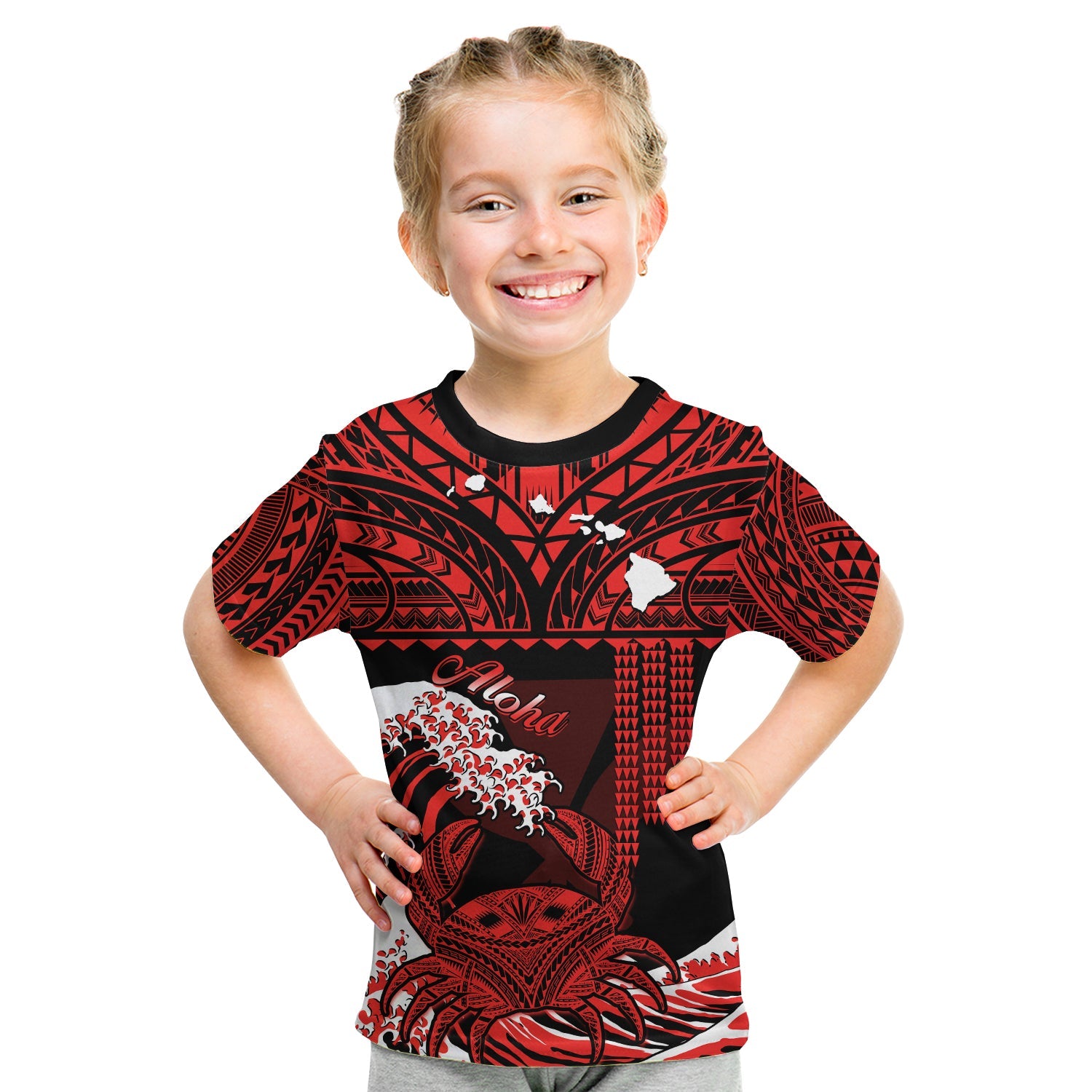 (Custom Personalised) Hawaii T Shirt KID Kakau Polynesian Crab With Waves Ver.03 LT14 Youth XL Size14 - Polynesian Pride