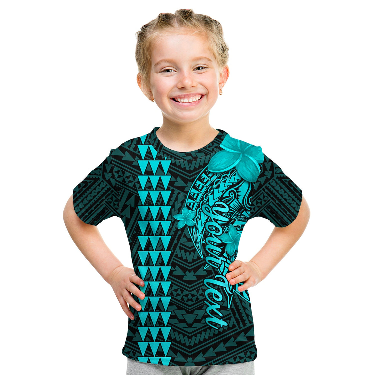(Custom Personalised) Hawaii T Shirt KID Kakau Kanaka Maoli Combine Polynesian Shark Ver.04 LT14 Youth XL Size14 - Polynesian Pride