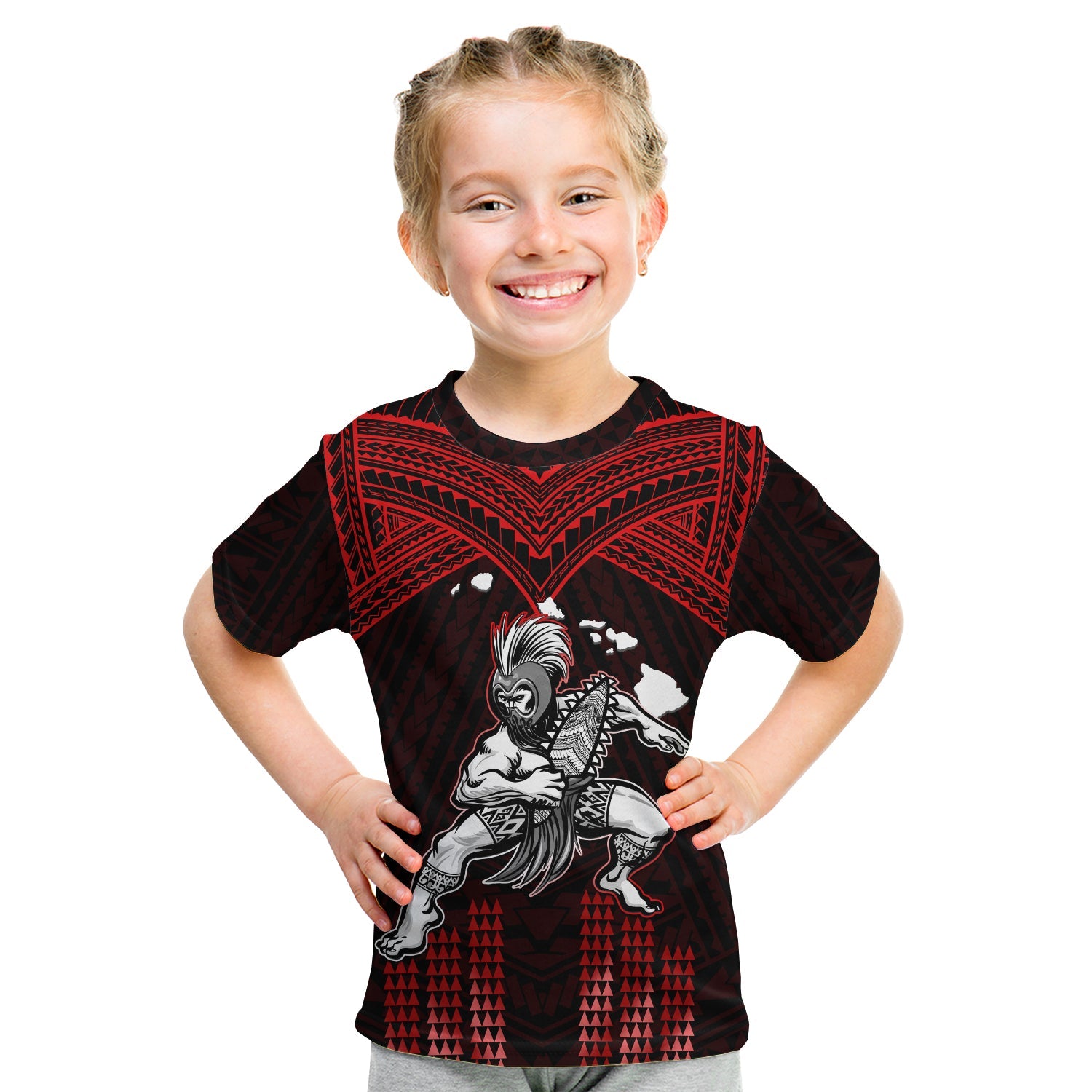 (Custom Personalised) Hawaii T Shirt KID Hawaiian Warrior With Weapon Polynesian Ver.05 LT14 - Polynesian Pride