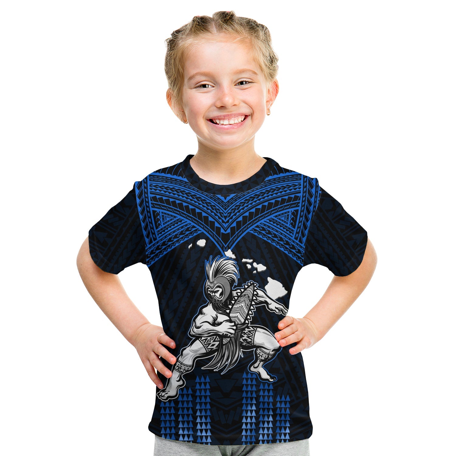 (Custom Personalised) Hawaii T Shirt KID Hawaiian Warrior With Weapon Polynesian Ver.06 LT14 - Polynesian Pride