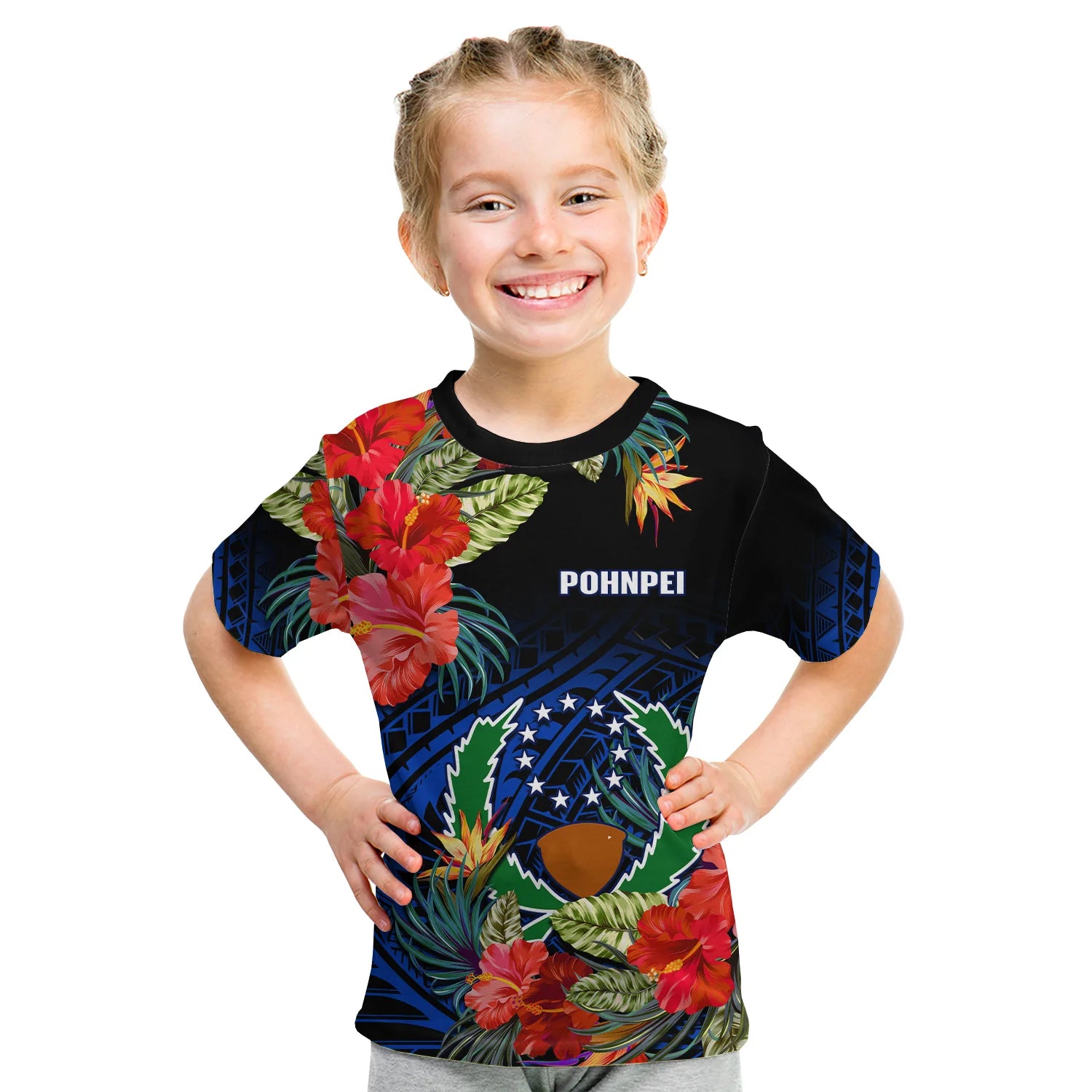 Pohnpei State T Shirt KID FSM Hibiscus Flowers Mix Polynesian LT14 - Polynesian Pride