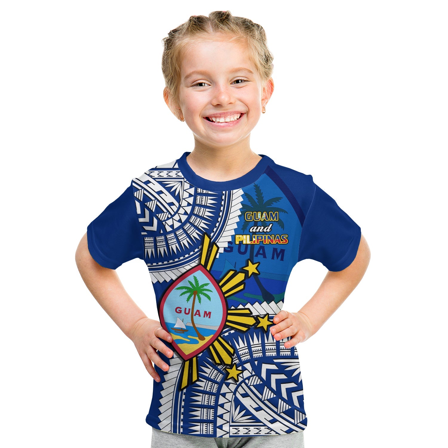 (Custom Personalised) Guam and Philippines T Shirt KID Guaman Filipinas Together Blue LT14 - Polynesian Pride