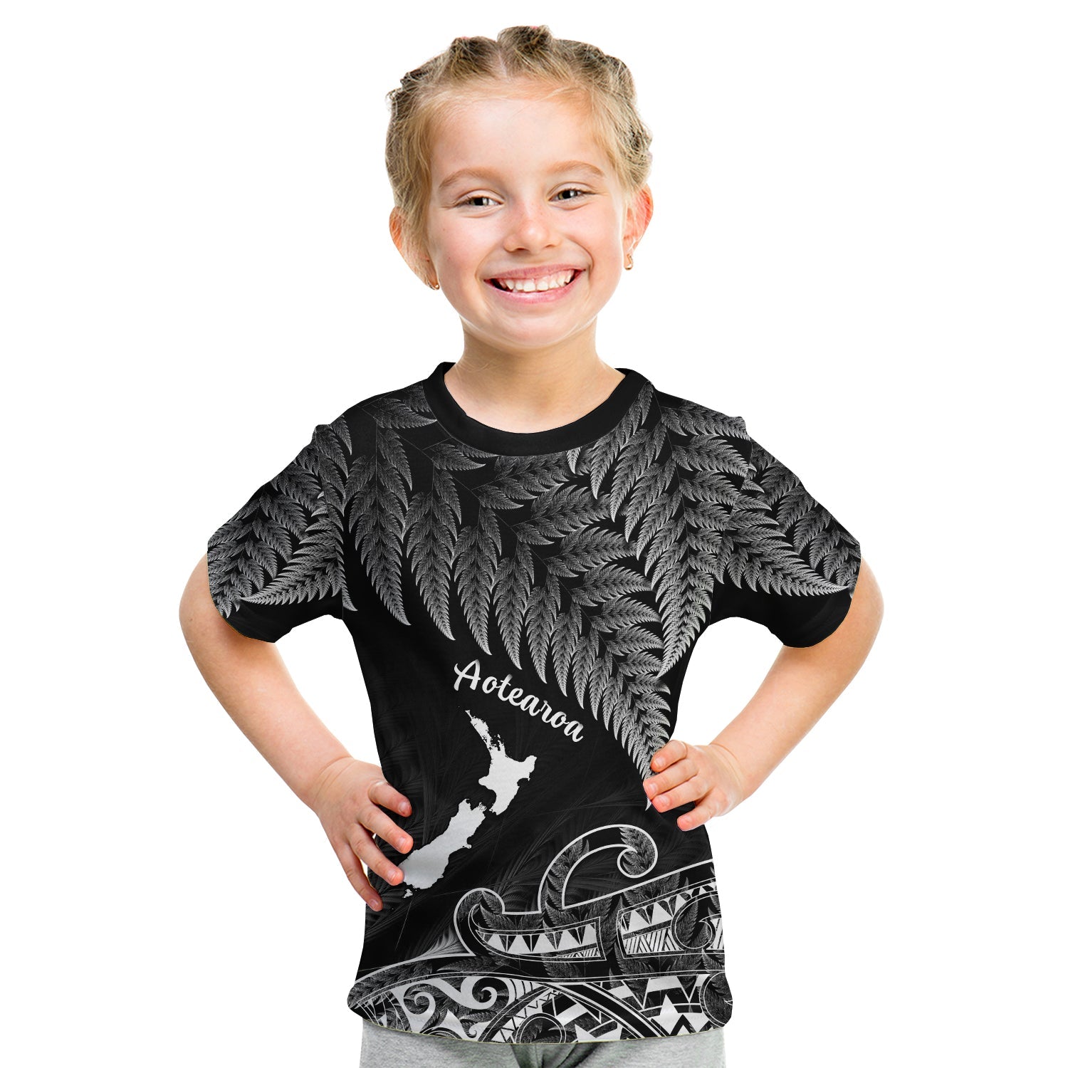 (Custom Personalised) New Zealand Silver Fern T Shirt KID Aotearoa Map Maori LT14 - Polynesian Pride