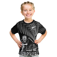 (Custom Text And Number) New Zealand Silver Fern Rugby T Shirt KID All Black Koru Maori LT14 Youth XL Size14 - Polynesian Pride