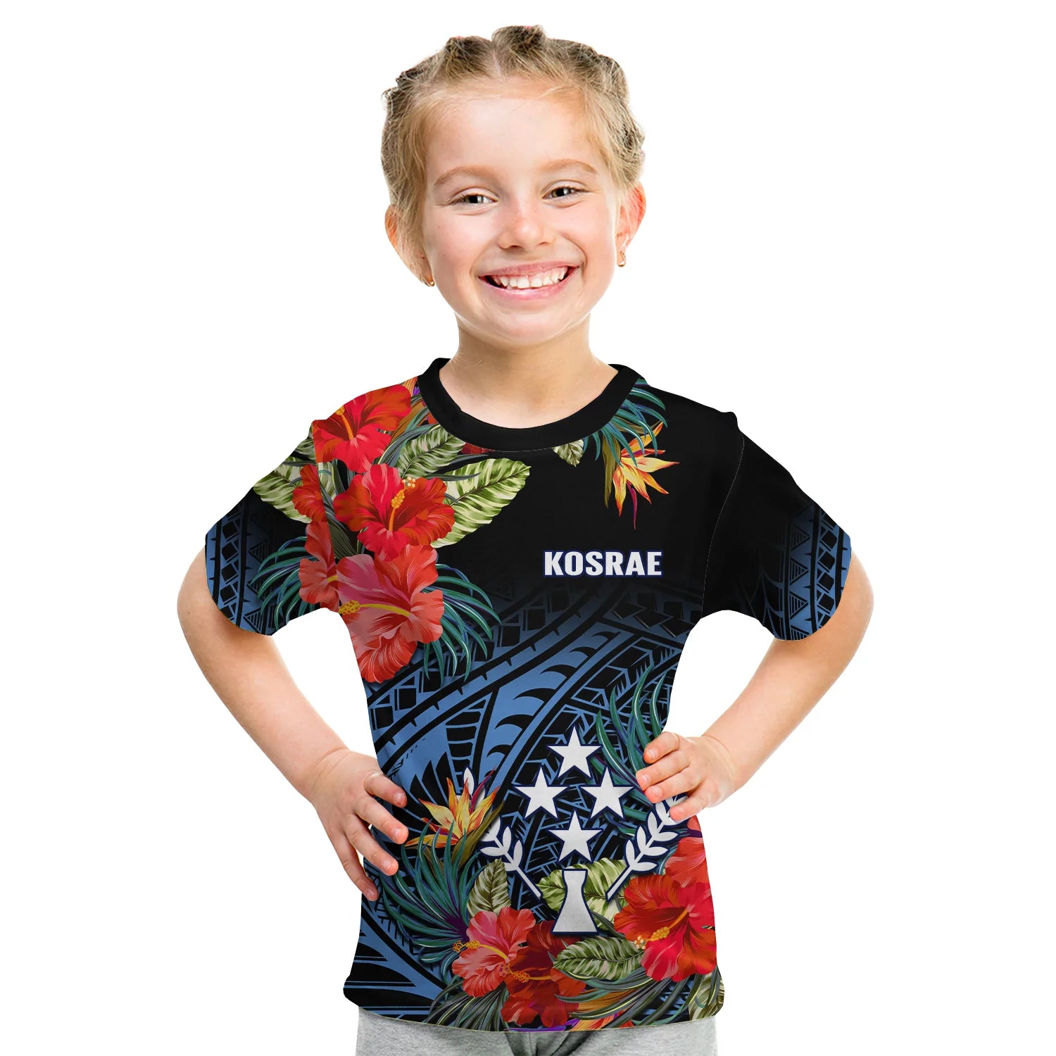 (Custom Personalised) Kosrae State T Shirt KID FSM Hibiscus Flowers Mix Polynesian LT14 - Polynesian Pride