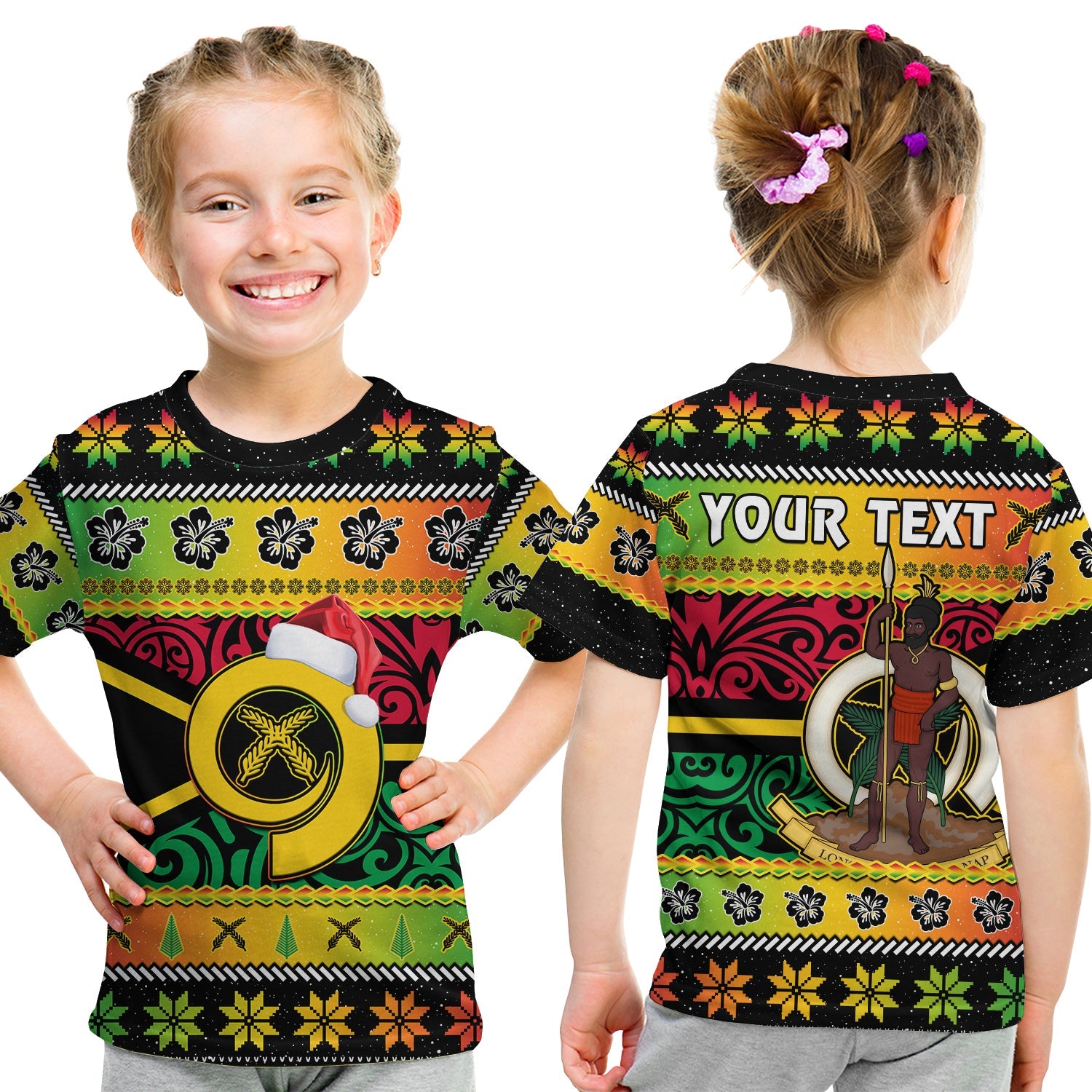 (Custom Personalised) Vanuatu Christmas T Shirt KID Pig Tusk Polynesian Joyeux Noel Flag Art LT14 - Polynesian Pride