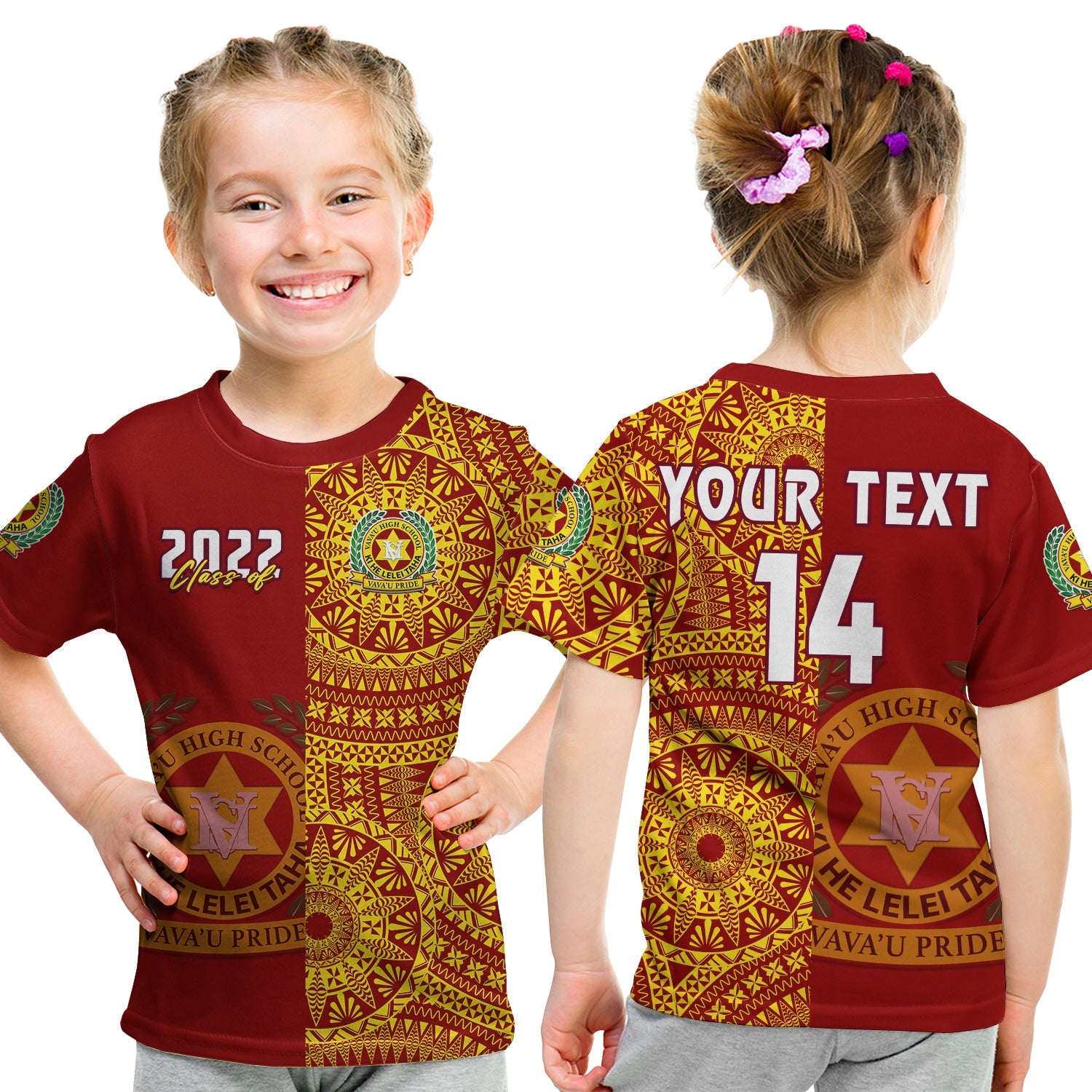 (Custom Text And Number) Tonga Vavau High School T Shirt KID Class Of Year Tongan Ngatu Pattern LT14 Youth XL Size14 - Polynesian Pride