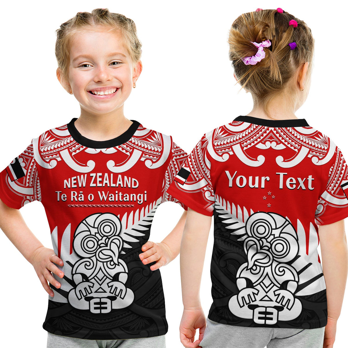 (Custom Personalised) Waitangi Day T Shirt KID Tino Rangatiratanga Flag With Tiki Maori Fern LT14 Youth XL Size14 - Polynesian Pride