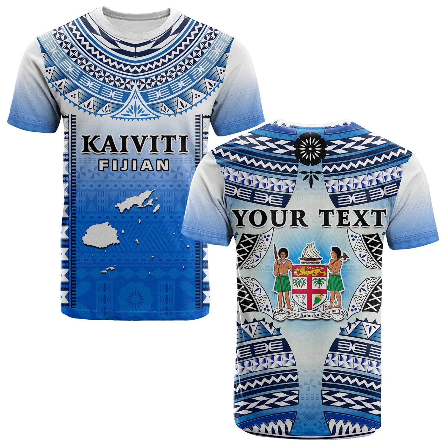 Custom Text and Number Fiji T Shirt Kaiviti Fijian Special Tapa Pattern LT14 Adult Blue - Polynesian Pride