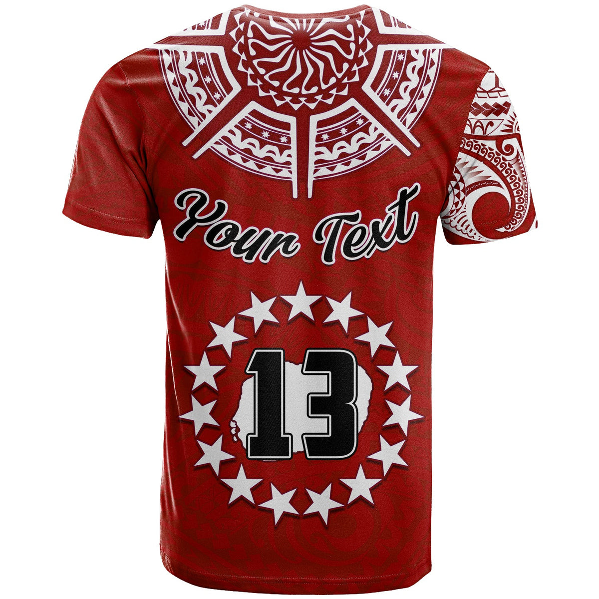(Custom Text and Number) Rarotonga Cook Islands T Shirt Turtle and Map Style Red LT13 - Polynesian Pride