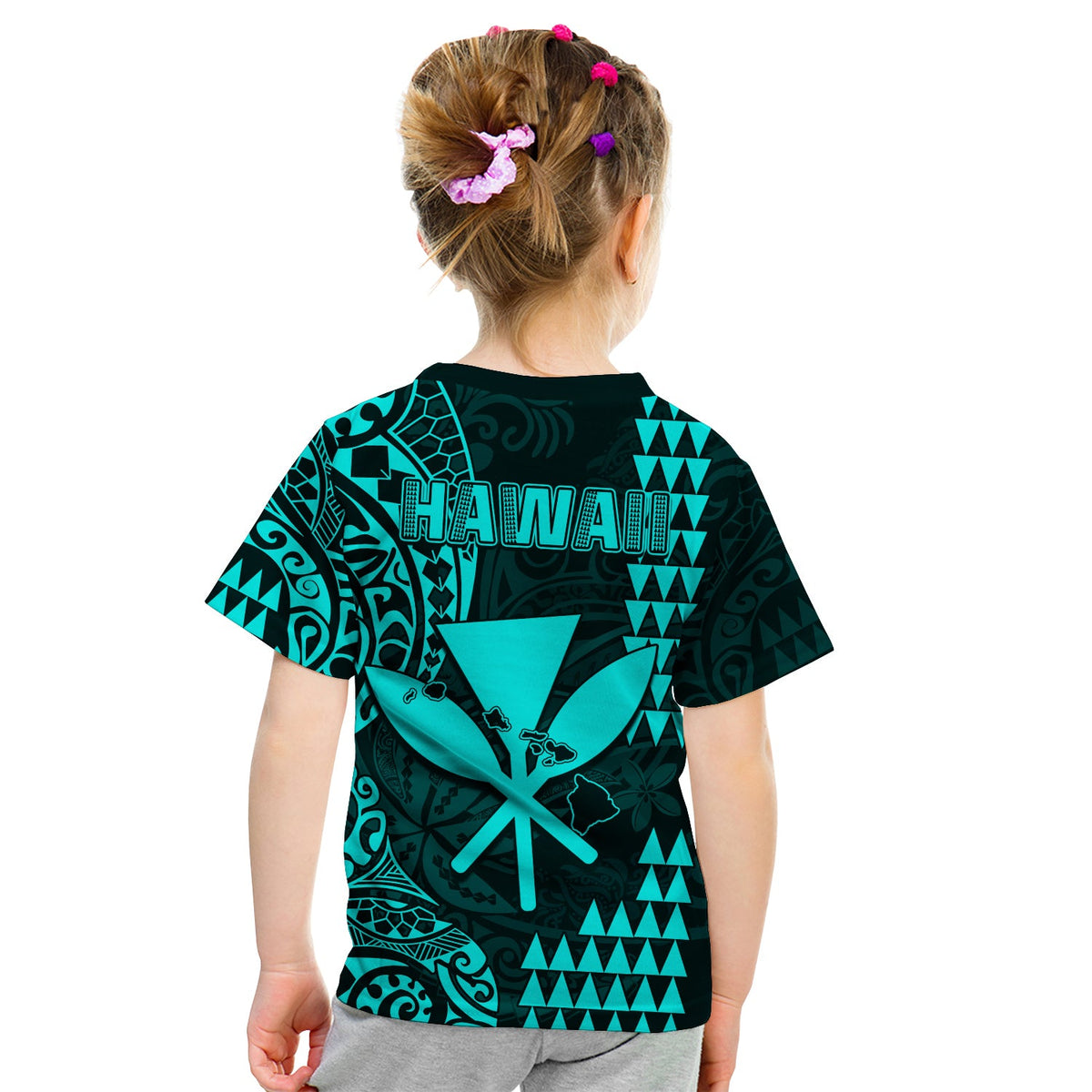 Hawaii Day Kakau T Shirt KID Proud To Be Hawaiian Turquoise King Kamehameha and Kanaka Maoli LT13 - Polynesian Pride