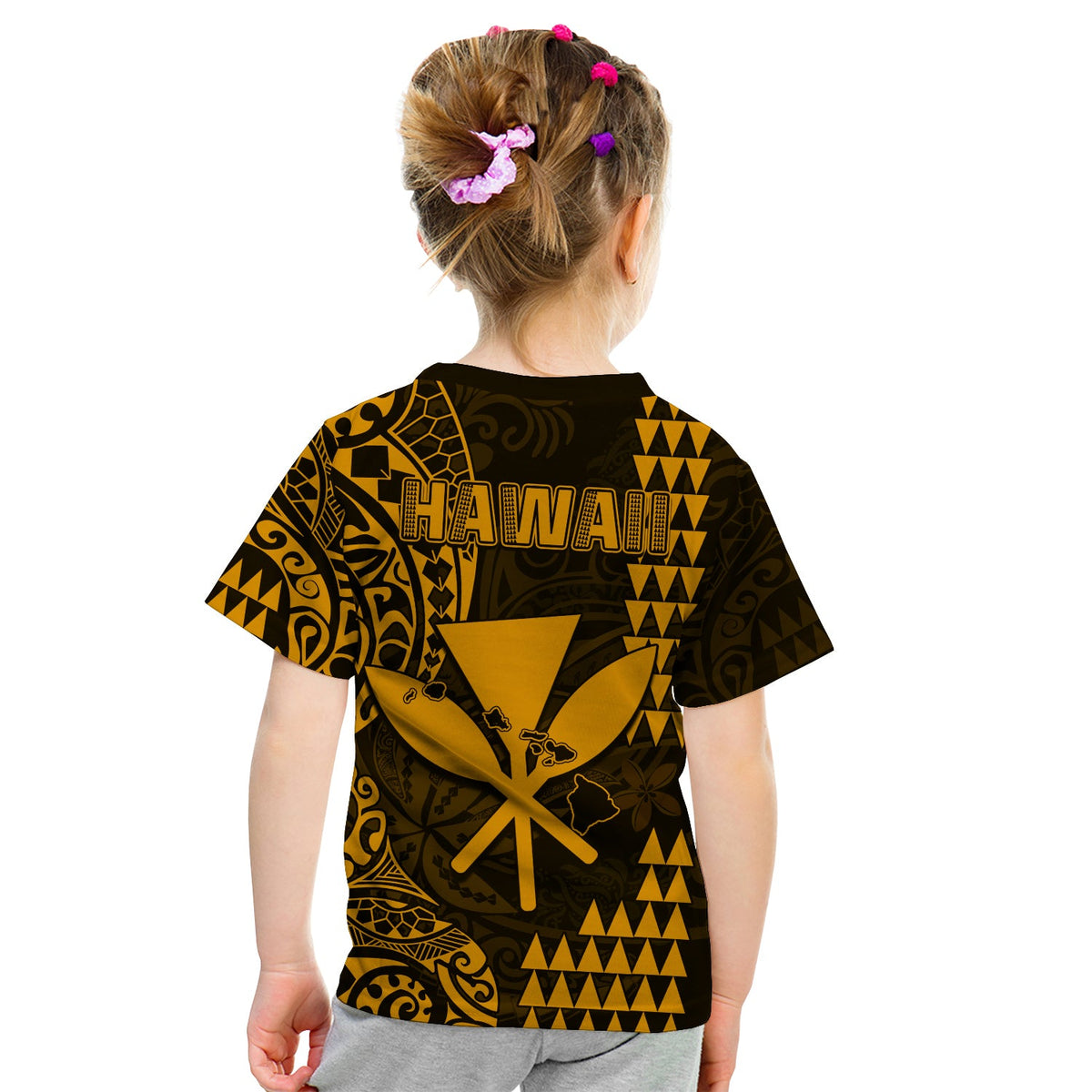 Hawaii Day Kakau T Shirt KID Proud To Be Hawaiian Gold King Kamehameha and Kanaka Maoli LT13 - Polynesian Pride