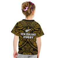 New Zealand Silver Fern Rugby T Shirt All Black Gold NZ Maori Pattern LT13 - Polynesian Pride