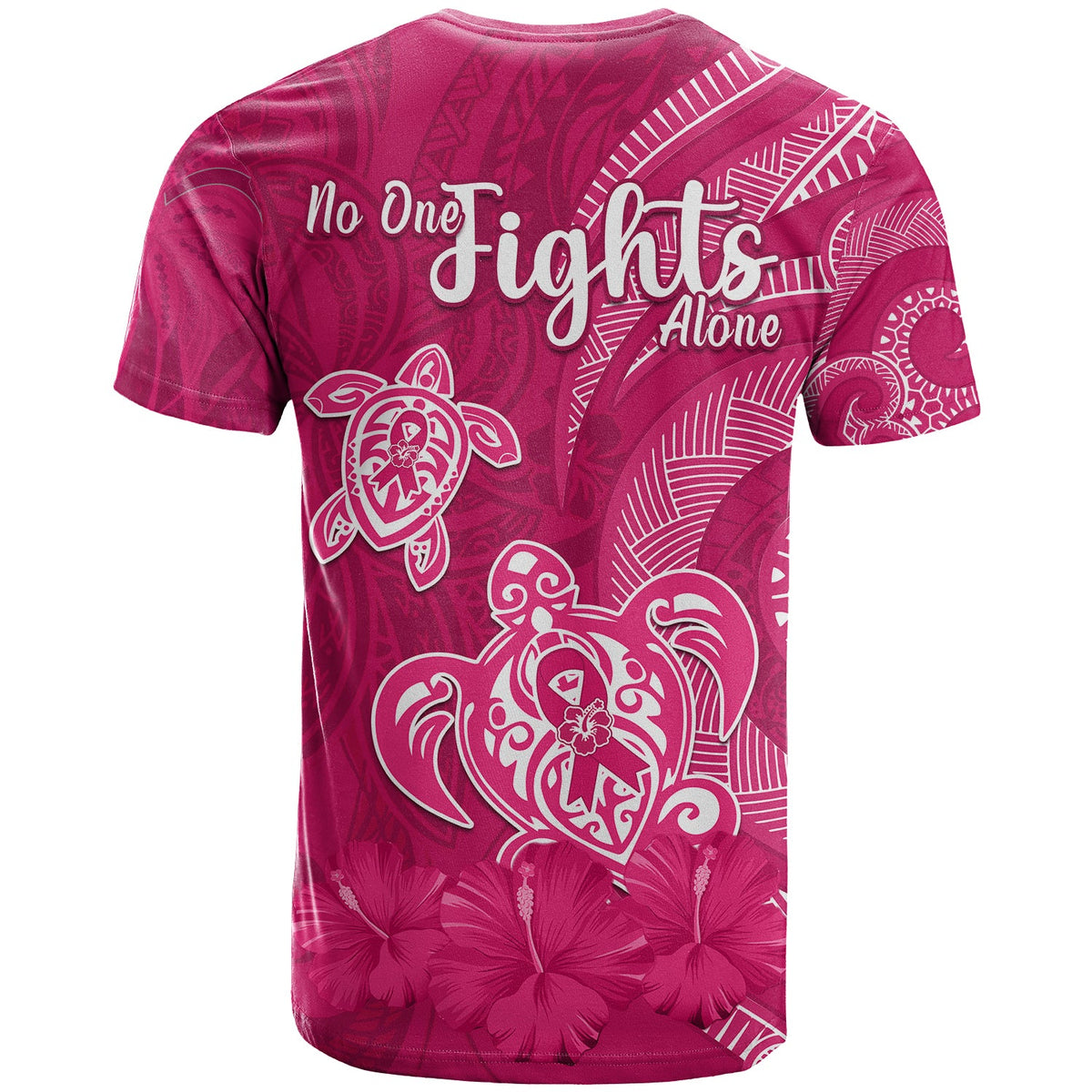 Breast Cancer Awareness T Shirt Hibiscus Polynesian No One Fights Alone LT13 - Polynesian Pride