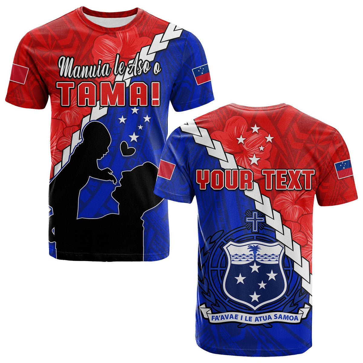 Custom Happy Samoan Fathers Day T Shirt Hibiscus Mix Polynesian Pattern LT14 Adult Red - Polynesian Pride