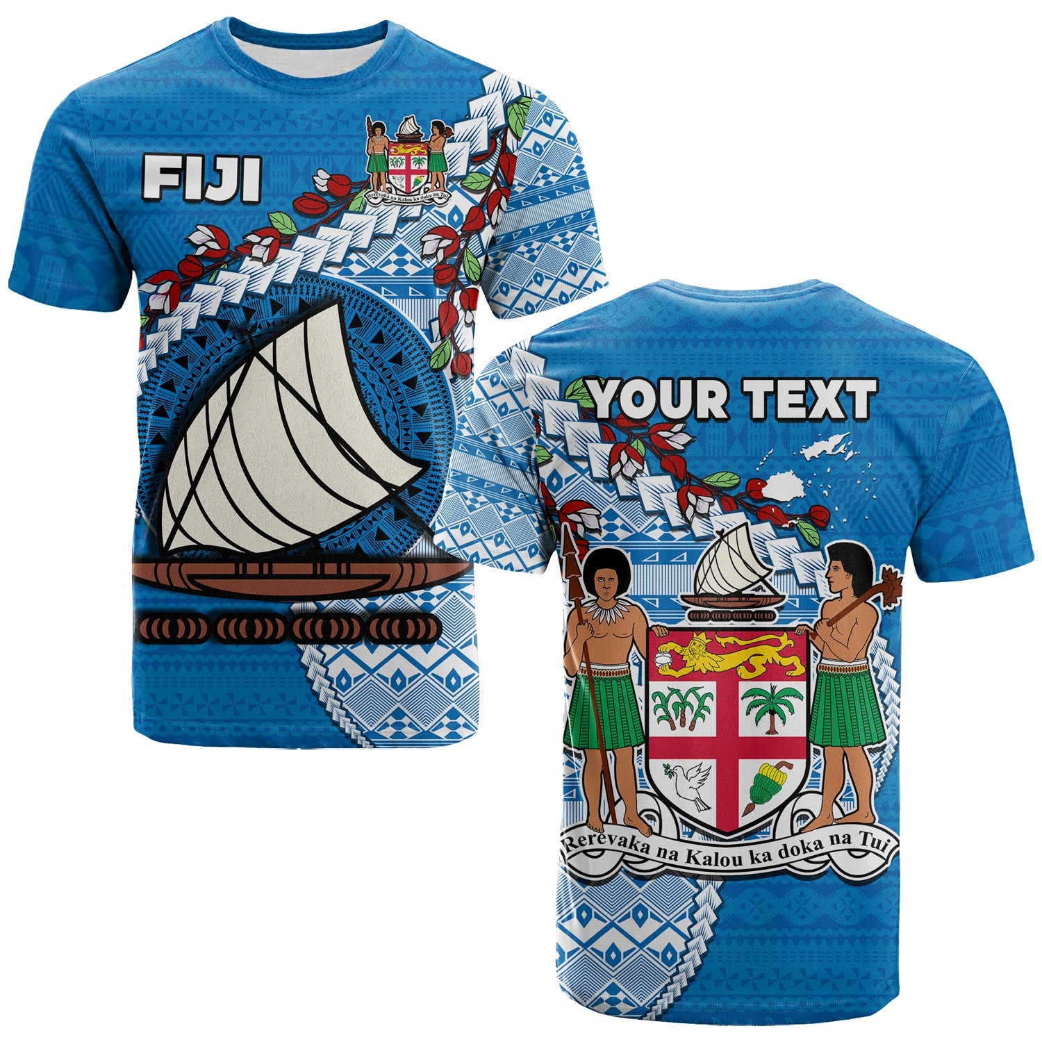 Custom Fiji T Shirt Fijian Drua Mix Tagimaucia Flower Blue Style LT14 Adult Blue - Polynesian Pride