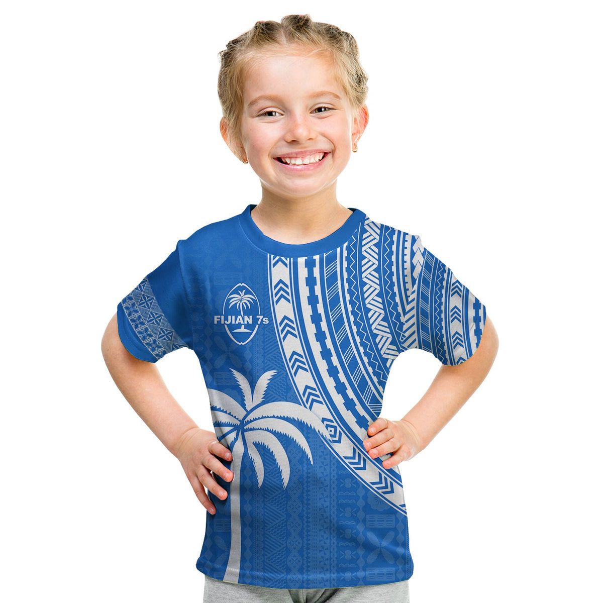 Fiji Rugby Sevens T Shirt KID Fijian 7s Tapa Polynesian Blue Ver.01 LT13 Youth XL Size14 - Polynesian Pride