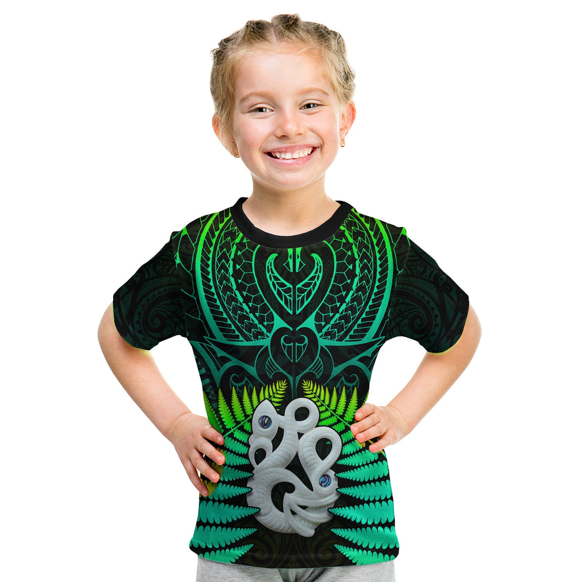 Aotearoa Fern T Shirt New Zealand Hei Tiki Green Style LT13 - Polynesian Pride