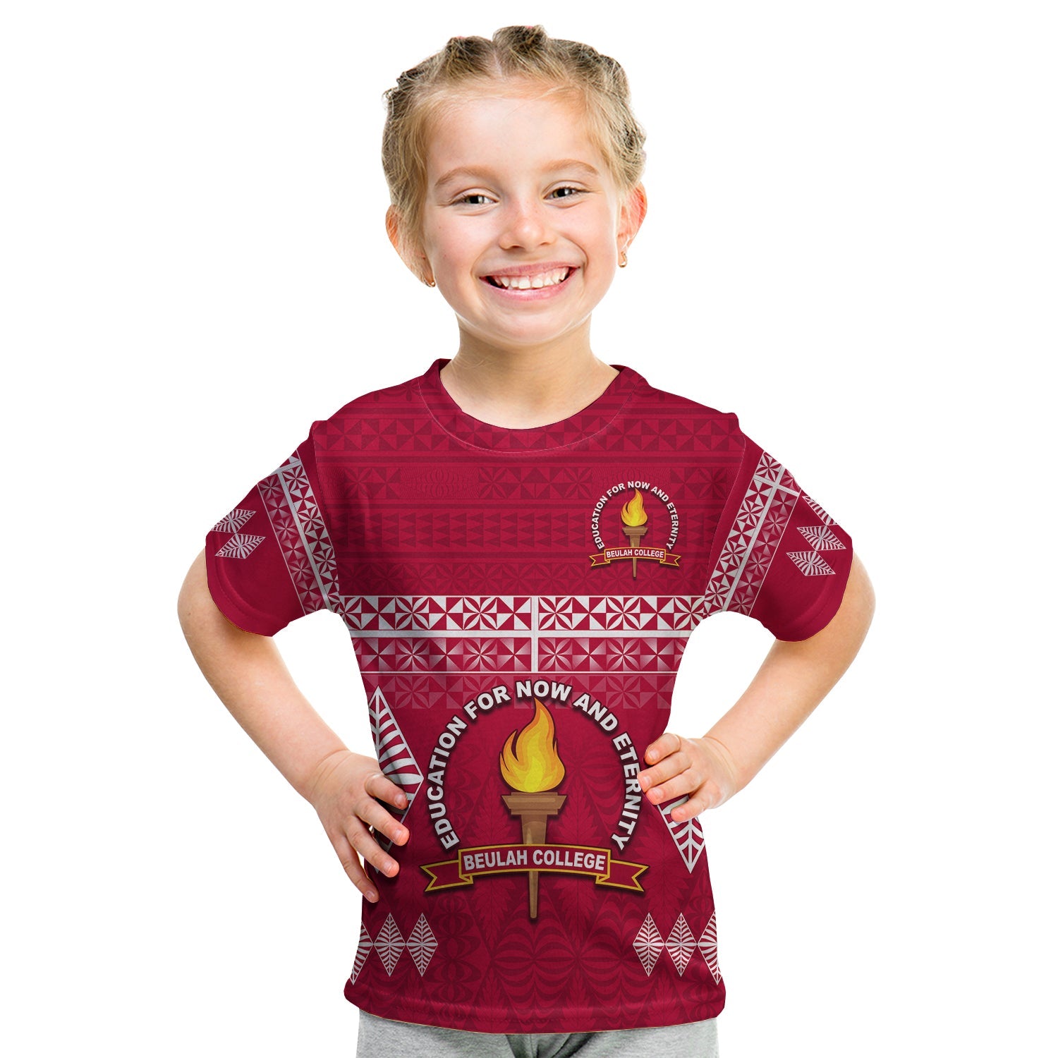 Beulah College T Shirt KID Ngatu Pattern Tonga LT13 - Polynesian Pride