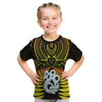 (Custom Text and Number) Aotearoa Fern T Shirt KID New Zealand Hei Tiki Gold Style LT13 Youth XL Size14 - Polynesian Pride