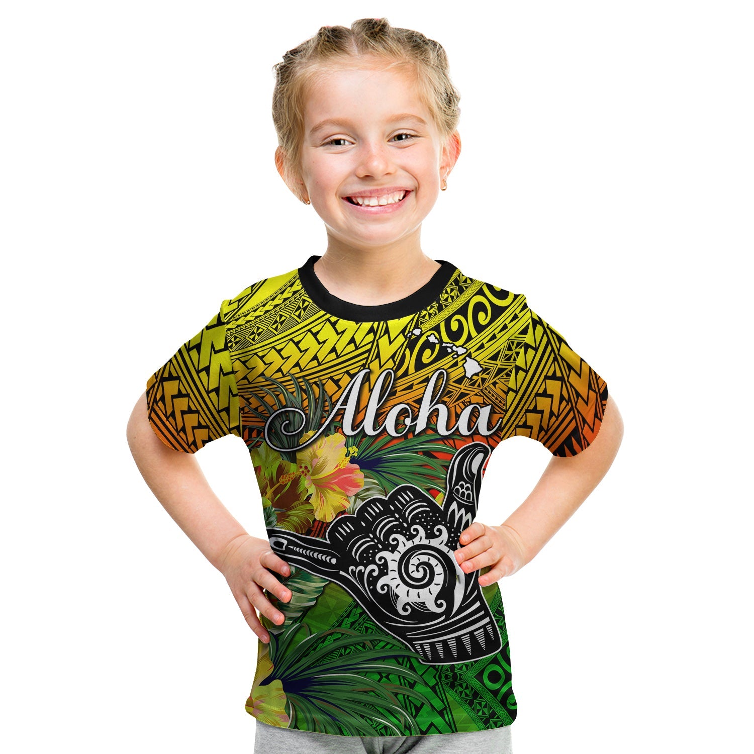 The Shaka Hawaii T Shirt KID Tropical Flowers Reggae Version LT13 - Polynesian Pride