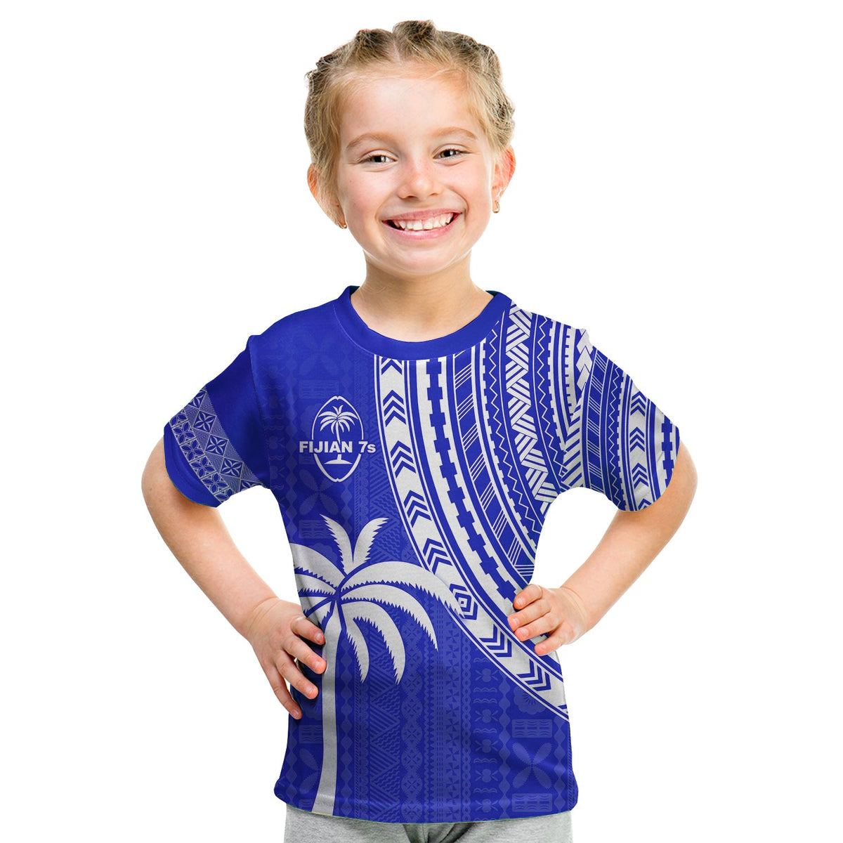Fiji Rugby Sevens T Shirt KID Fijian 7s Tapa Polynesian Blue Ver.02 LT13 Youth XL Size14 - Polynesian Pride