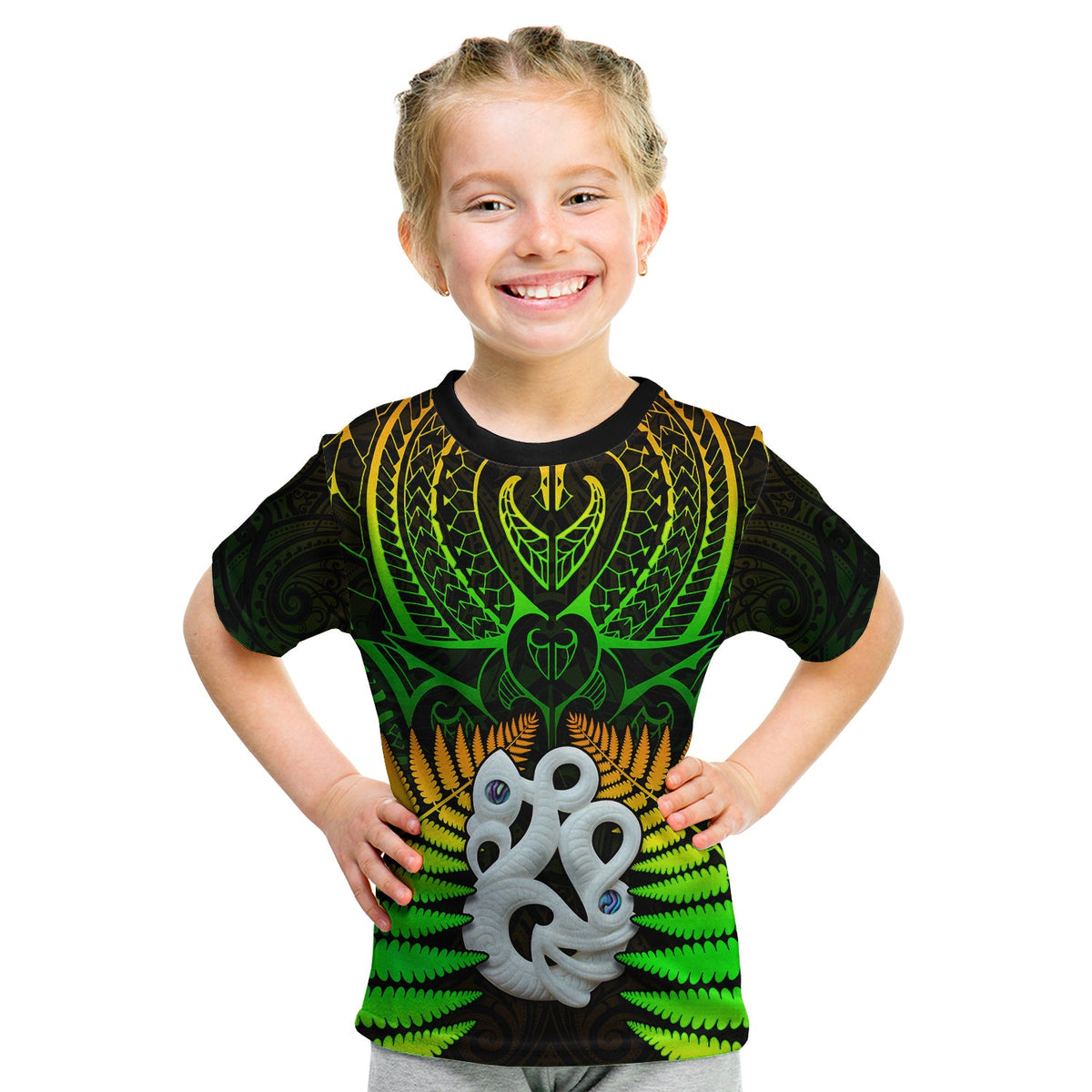Aotearoa Fern T Shirt KID New Zealand Hei Tiki Special Style LT13 Youth XL Size14 - Polynesian Pride