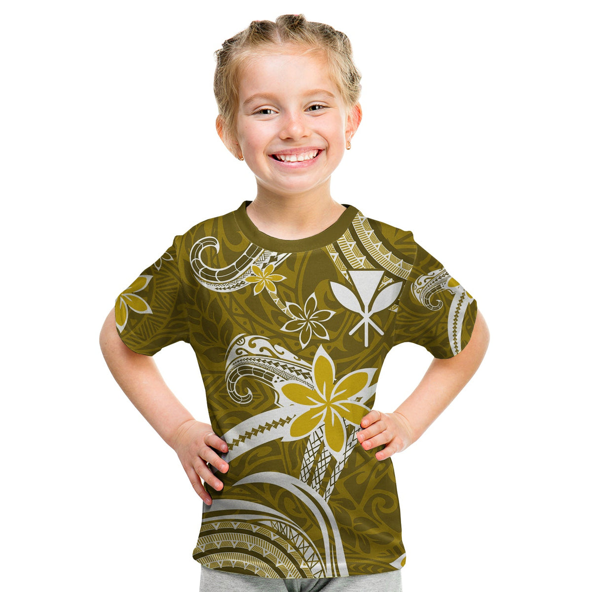 (Custom Personalised) Hawaii Flowers Wave T Shirt KID Kanaka Maoli Gold Polynesian LT13 Youth XL Size14 - Polynesian Pride