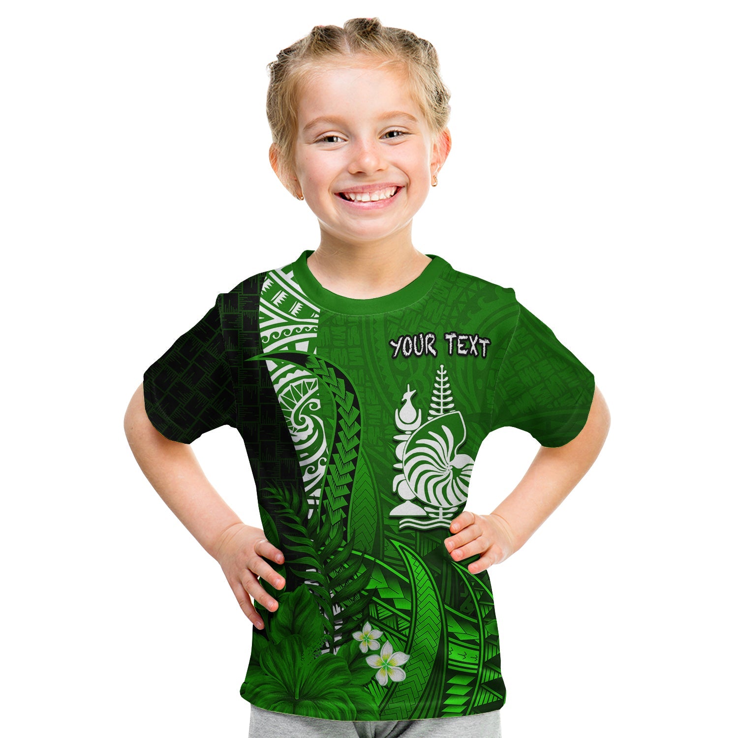 (Custom Personalised) New Caledonia T Shirt KID Nautilus Green Polynesian Hibiscus LT13 Youth XL Size14 - Polynesian Pride