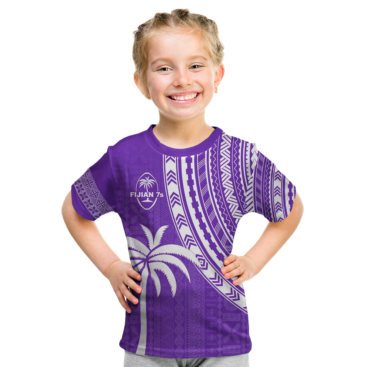 Fiji Rugby Sevens T Shirt KID Fijian 7s Tapa Polynesian Purple LT13 Youth XL Size14 - Polynesian Pride