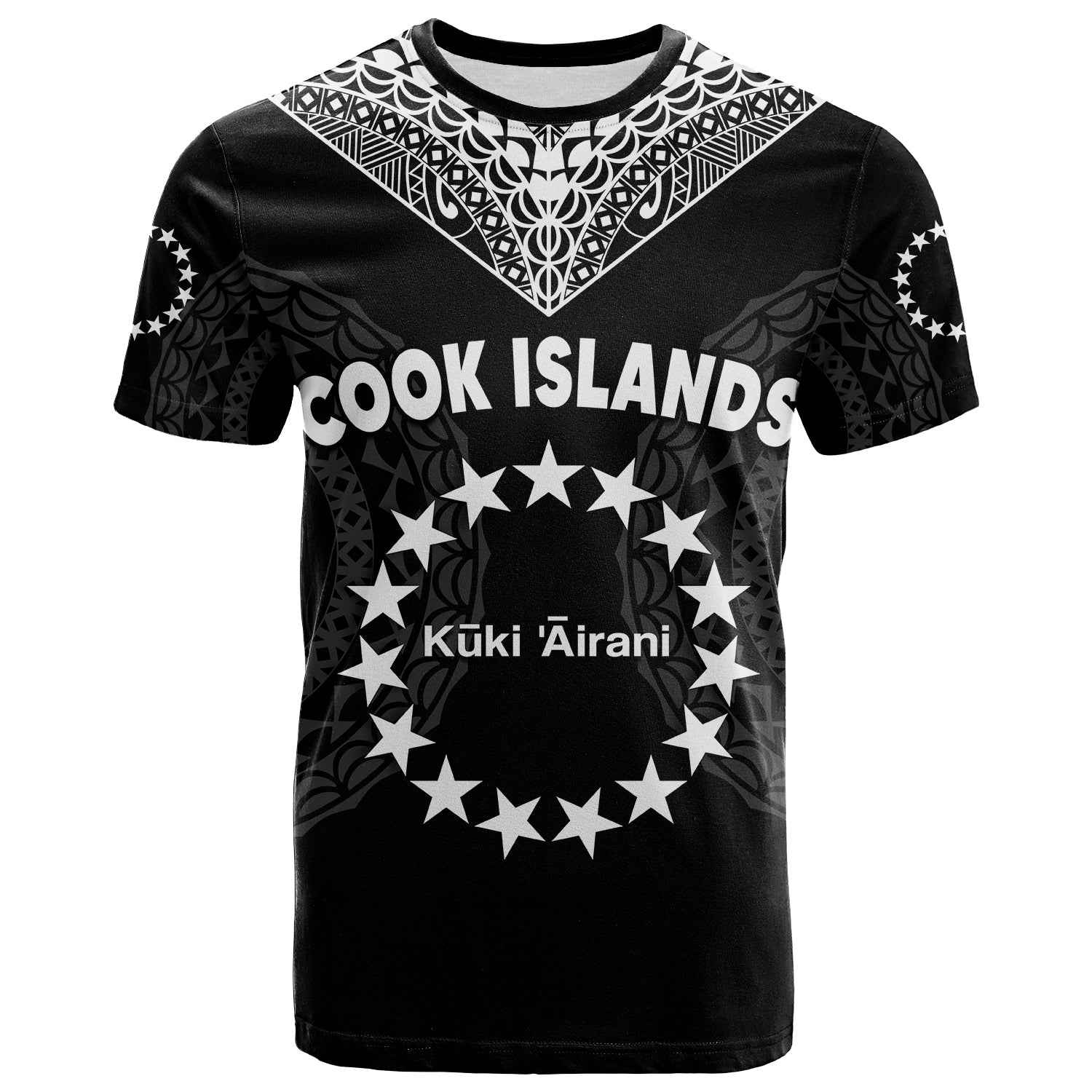 Cook Islands T Shirt Circle Pattern Mix Sea Turtle Black Version LT14 Adult Black - Polynesian Pride