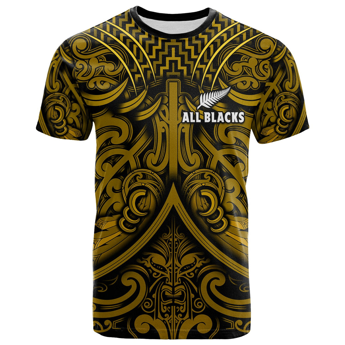 (Custom Text and Number) New Zealand Silver Fern Rugby T Shirt All Black Gold NZ Maori Pattern LT13 Gold - Polynesian Pride
