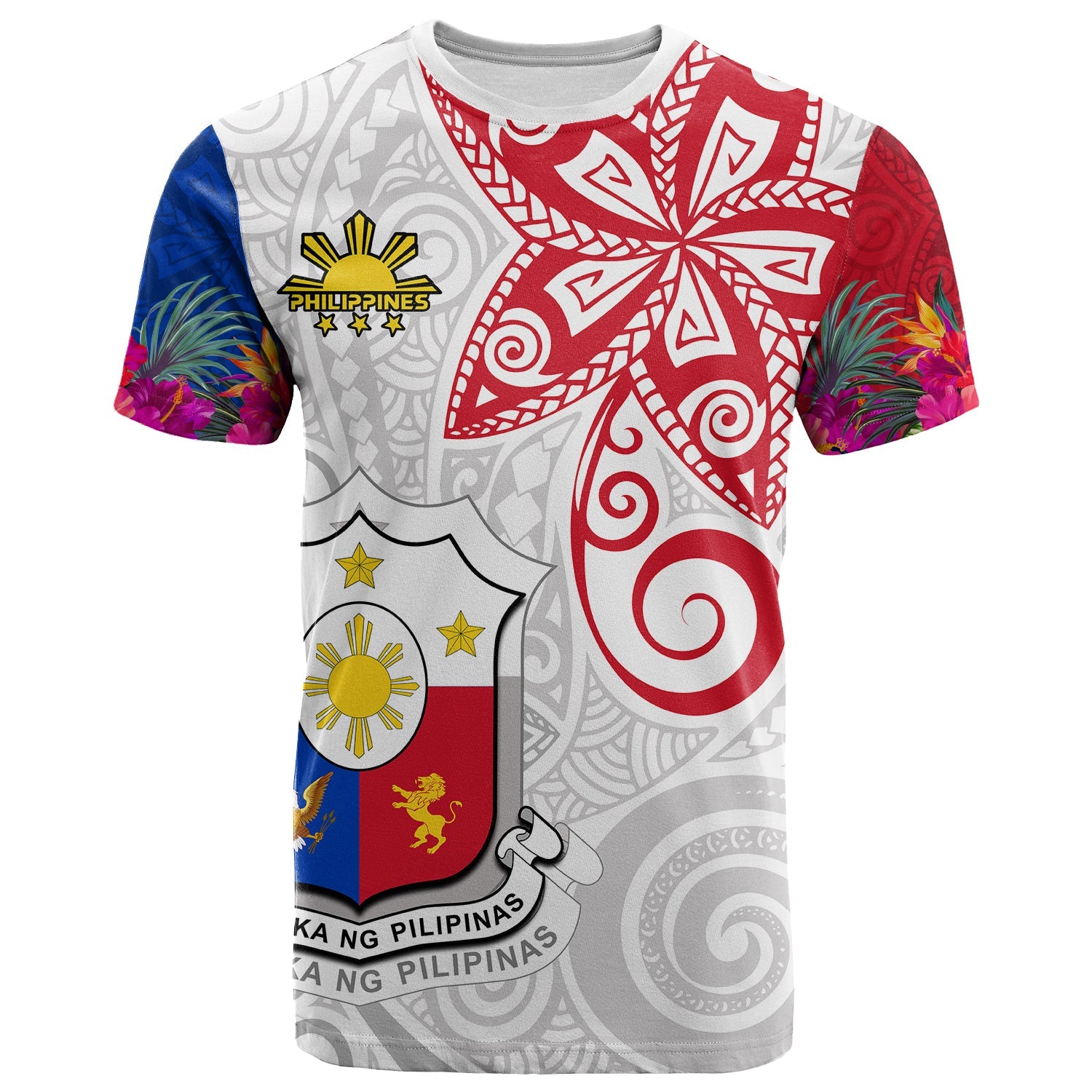 Custom Philippines T Shirt Sun Filipino Polynesian mix Flowers Special Vibe LT13 Art - Polynesian Pride