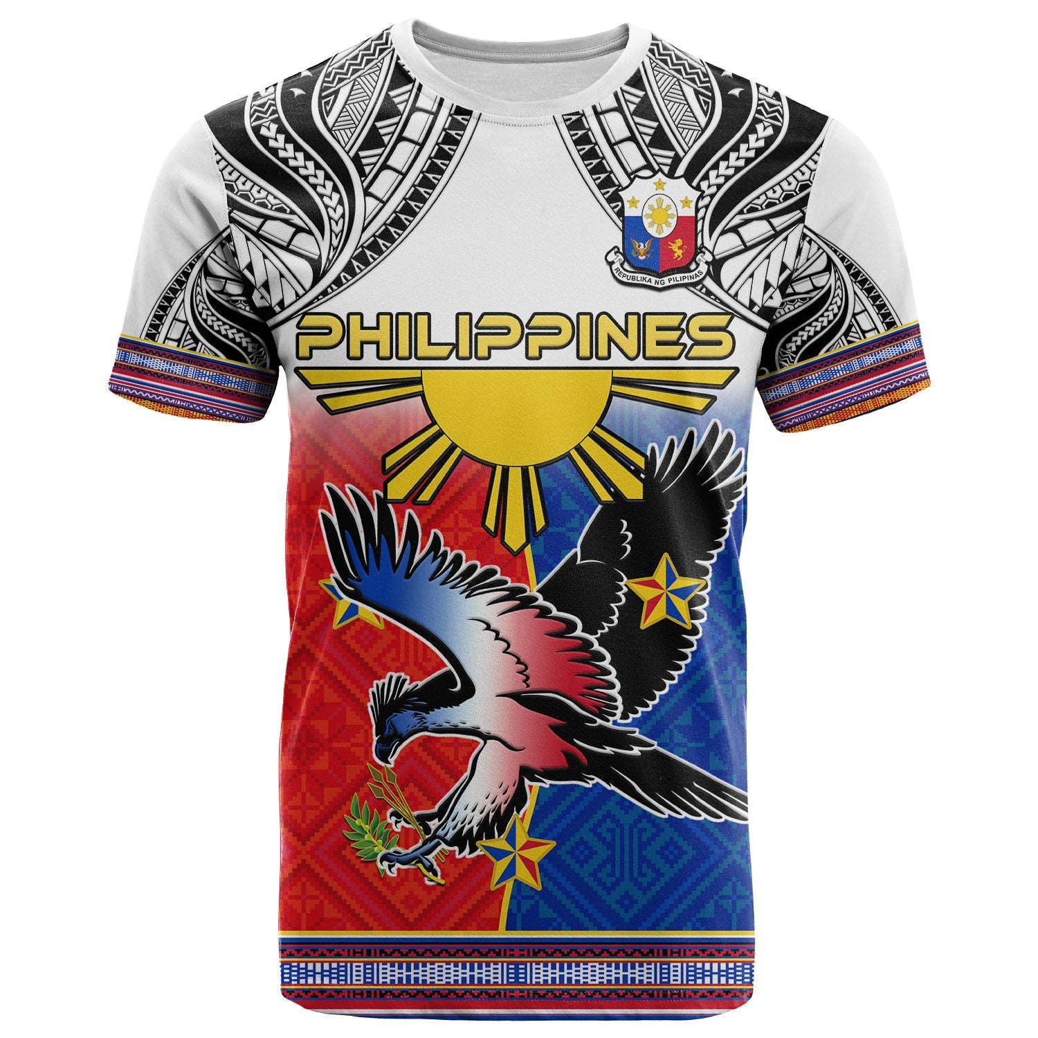 Philippines T Shirt Polynesian Filipino Pattern With Eagle LT14 White - Polynesian Pride