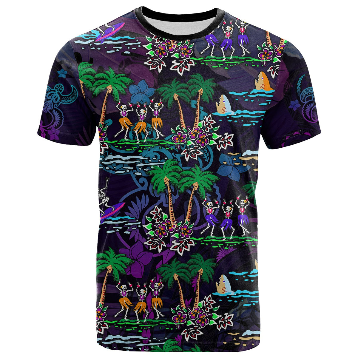Hawaii Skeleton Dancing T Shirt Halloween Hawaiian Turtle LT13 Purple - Polynesian Pride