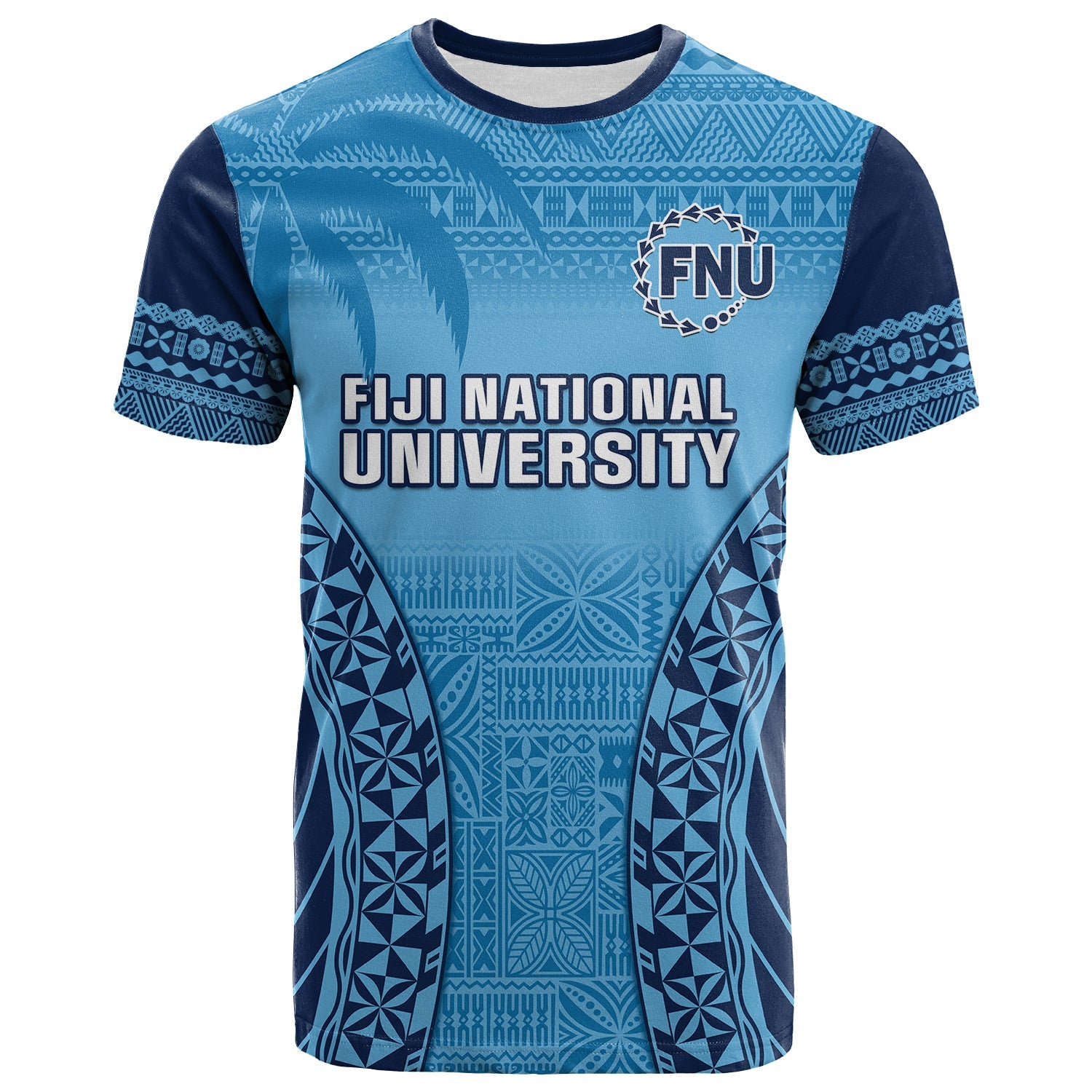 Custom Fiji University T Shirt National Fijian Tapa Pattern Blue LT14 Blue - Polynesian Pride