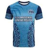Custom Fiji University T Shirt National Fijian Tapa Pattern Blue LT14 Blue - Polynesian Pride