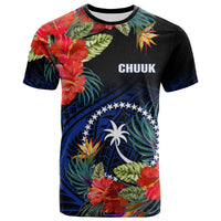 Chuuk State T Shirt FSM Hibiscus Flowers Mix Polynesian LT14 Blue - Polynesian Pride