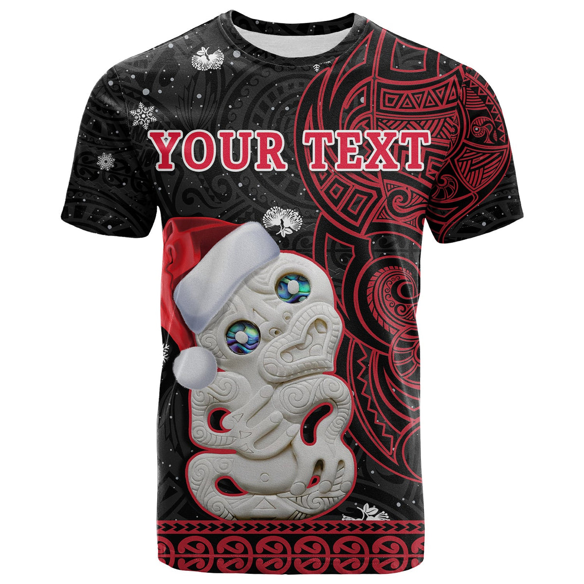 Custom New Zealand Christmas T Shirt Hei Tiki Red Pohutukawa Meri Kirihimete LT14 - Polynesian Pride