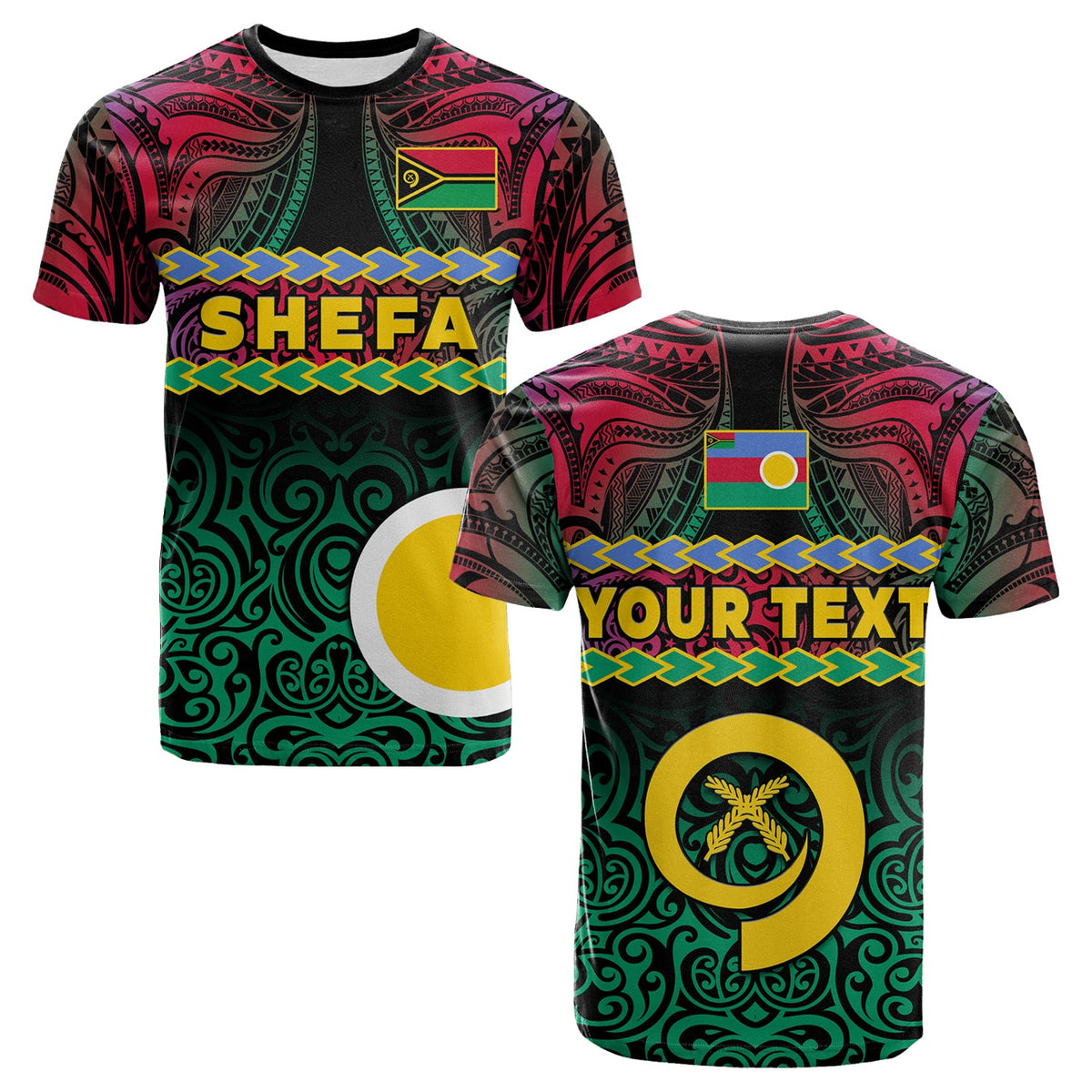 Custom Shefa Province T Shirt Vanuatuan Pig Tusk Polynesian Flag Style LT14 Black - Polynesian Pride