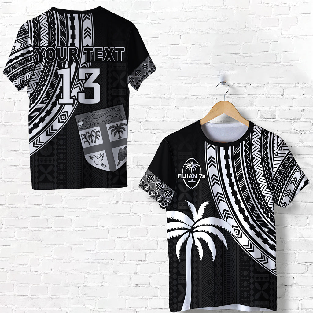 Custom Fiji Rugby Sevens T Shirt Fijian 7s Tapa Polynesian Custom Text and Number LT13 Unisex Black - Polynesian Pride