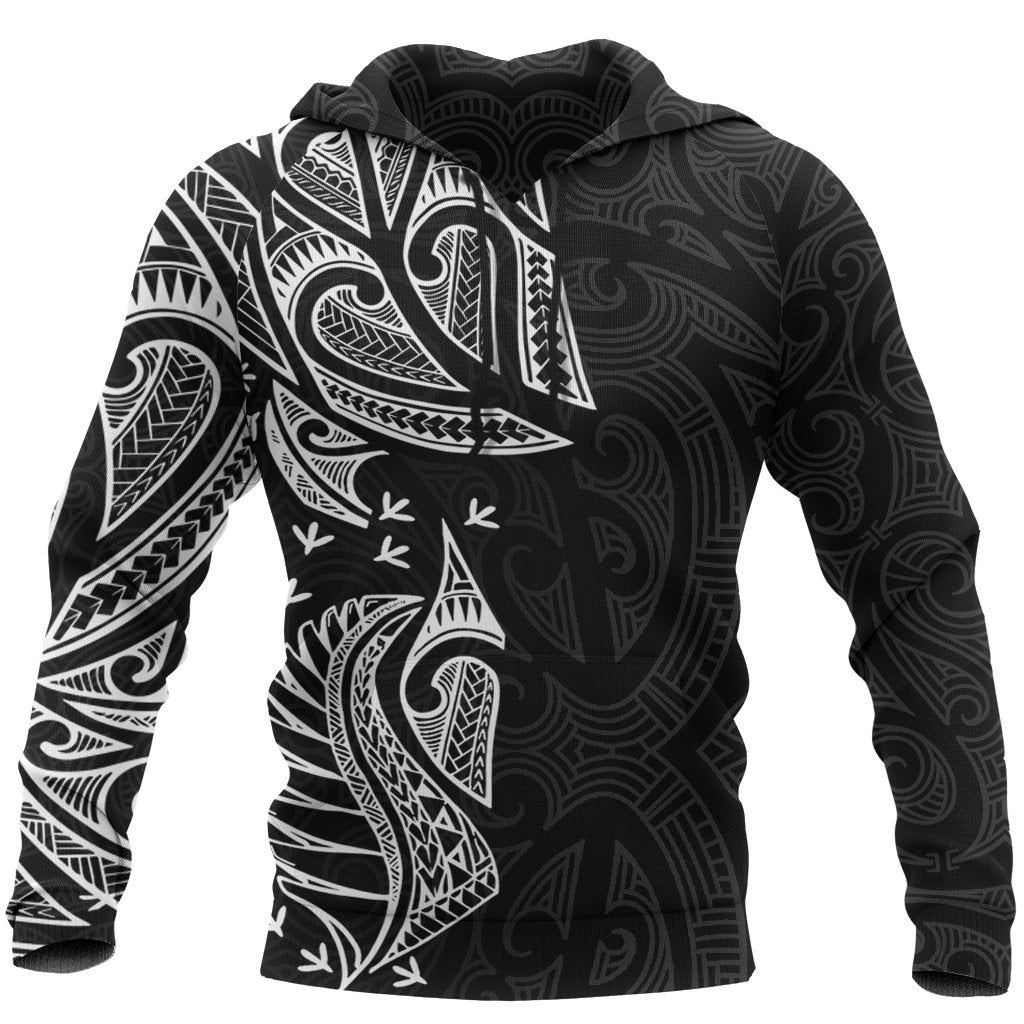 New Zealand Maori Hoodie, Ta Moko Tattoo Pullover Hoodie White Black - Polynesian Pride