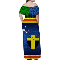 Vanuatu Tafea Province Day Women Off Shoulder Long Dress Tafea Flag Color Style LT9 - Polynesian Pride